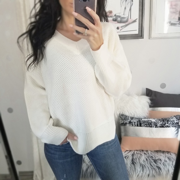 🎈Last1️⃣Thermal Knit Sweater V-Neck Slouchy Top - Picture 2 of 5